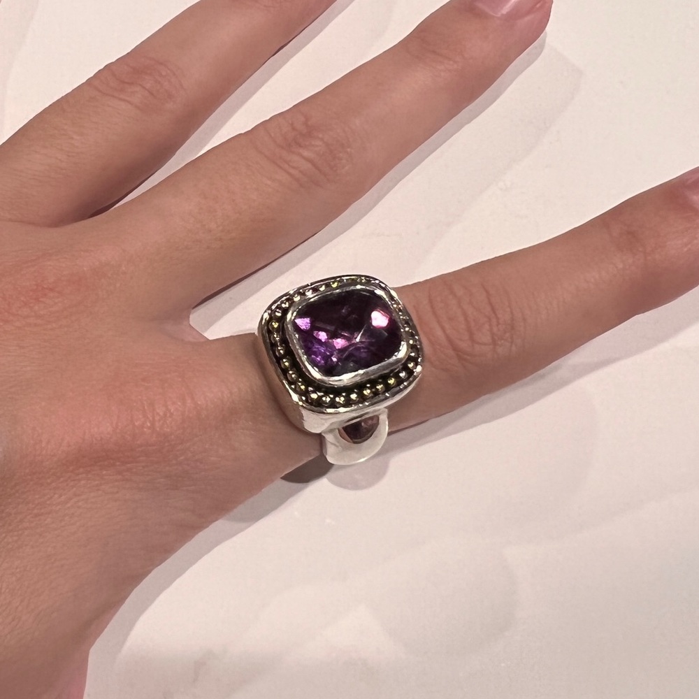 Amethyst ring on 925 silver with 14k gold accents